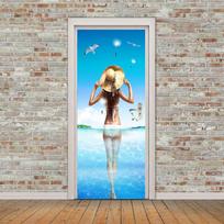 Beauty Back Shadow Durų lipdukai Neperšlampami šaldytuvo lipdukai Durų Tapetai Nulupami Lipnūs tapetai PVC lipdukas Nuimamas sienų lipdukas 50X125cm blue