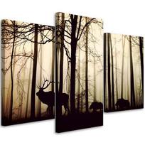 Trijų dalių paveikslų spauda ant drobės Forest Deer Animals Nature 60x40 ruda