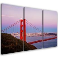 Trijų dalių paveikslų spausdinimas ant drobės Golden Gate Bridge 60x40 raudona