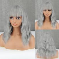 LISI HAIR Short Curl Perukas Viduriniai Ilgi Natural Wave Plaukai Sintetiniai perukai su kirpčiukais moterims Pilkas perukas Cosplay Party Party Perukas 30CM brown