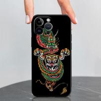 Juodas minkštas telefono dėklas Apple iPhone Xr 11 8 Plus 7 6s Se Xs X 13 Pro 12 Mini 14 Pro Max Fashion Chinese Tiger Dragon Cover iPhone 7Plus(8Plus)