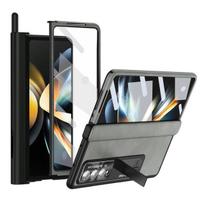 For Samsung Z Fold 4 Fold4 Anti -Shock S Pen Holder Full Protection Case For Samsung Galaxy Z Fold 4 Zfold4 Tempered Glass Film for Samsung Z Fold 4 pilka spalva