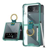 For Samsung Galaxy Z Flip 3 Flip 4 Case Ring Bracket Flip4 Flip3 Zflip3 Zflip4 5g Folding Anti -Fall Transparent Protective Cover For Galaxy Z Flip 4 žalia