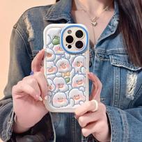 Relif 3d Duck Leather Phone Case For Iphone 13 12 11 Promax 14 Pro Max Plus Shockproof Back Cover Protector Cute Cartoon Capa For iphone 13pro gray