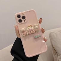 3D Mielas Animacinis Meškutis Triušis Korėjos Telefono Dėklas iPhone 13 12 11 Pro Max Mini X Xs Max Xr 7 8 Plus Dėklai Minkštas Silikoninis Dangtelis For iPhone 12 gray