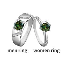 Bague Ringen Klasikiniai vestuviniai žiedai porai 925 Sidabro 2ct VVS D-COLOR Moissanite Deimantinis žiedas Moteriški vyriški papuošalai Dovanos women 1ct adjustable tamsiai žalia spalva
