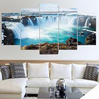 5 plokštės Islandija Godafoss krioklys peizažas Drobė Tapyba Plakatai ir spaudiniai Sienų menas Paveikslėliai Kambario namų dekoras Be rėmelio 20x35cm*2  20x45cm*2  20x55cm*1 blue