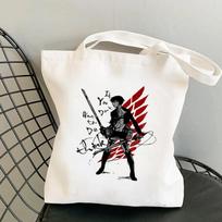 C3218 Pirkinių krepšys Attack On Titan Pirkinių krepšys Maisto produktų krepšys Drobės krepšys Pintas peties krepšys Moteriškas Ulzzang Didelės talpos 24*26cm white