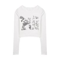 Girls Y2K T-shrits Solid Printed Women Tops Long Sleeve Sexy Fashion T-shirts Female Active Tees Daily Street Wear Large Size XL 55-60kg