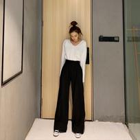 Retro Versatile Straight Wide Leg Trousers Female Spring Korean Fashion High Waist Casual Trousers L juoda