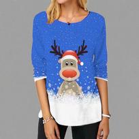 3D Print Green Snowflake Little Donkey Tshirts Ladies Tops Long Sleeve O-neck Pullover Femme T-shirts T Shirt For Women XS mėlyna