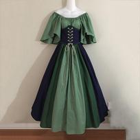 Pirmoji rudens suknelė:Nauja moteriška viduramžių kostiumo suknelė, šalta ant pečių, senovinė renesanso stiliaus Cosplay suknelė su korsetu juosmeniu XXXXXL žalia