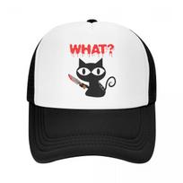 Black Cat What Baseball Cap Adjustable Murderous Cat With Knife Halloween Trucker Hat Outdoor Snapback Caps Summer Hats Trucker Hat