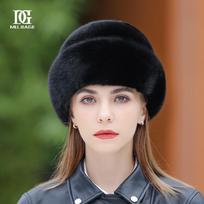 Audinės kailio kepurė žiemą Ausų apsauga ir šiluma žiemą Vidutinio amžiaus ir pagyvenusios beretės S（54-56cm） juoda