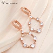 Fashion Women Wedding Jewelry Elegant Hollow Cubic Zirconia Drop Earrings Trendy Geometric Eardrop Anti-allergy beige