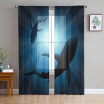 Shark Silhouette In Sun Rays Sheer Curtains Living Room Window Tulle Curtains For Bedroom Kitchen Home Decoration Voile Drapes W135 x H115cm x1