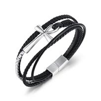 OPK Male Retro Bracelet Cross Stainless Steel Bracelet sidabras