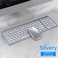 Belaidė Bluetooth klaviatūra ir pelė, trijų režimų, tyli, viso dydžio, belaidė, skirta nešiojamam kompiuteriui, staliniam kompiuteriui, planšetiniam kompiuteriui sidabras