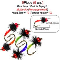 5/10 vnt Beadhead Caddis Nymph masalai upėtakių žvejybai Ant tipo žvejybos masalai masalai 5Pcs-Size 10 black