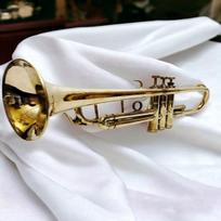 Rankų darbo žalvarinis trimitas muzikos klasei, muzikos kambariui, neveikiantys žalvariniai muzikos instrumentai parodai, dovana studentams white