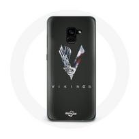 Coque pour Samsung Galaxy A8 Plus Vikings Série Saison 6 logo V Epée Gris Fond Noir