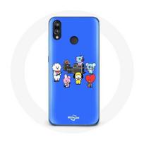 Coque pour Huawei P20 Lite BTS BT21 Tata Chimmy Cooky Rj Koya Shooky Et Mang Jouent De la musique Fond Bleu