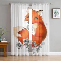 Gražios permatomos užuolaidos su lapės raštu svetainės langui, skaidrios voile tiulio užuolaidos miegamojo užuolaidos, namų dekoras 135W x 114H(cm) orange