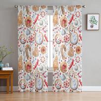 Christmas Gingerbread Man Snowman Sheer Curtains For Living Room Bedroom Tulle Curtain For Kitchen Voile Curtain Blind Panels 135W x 114H(cm)