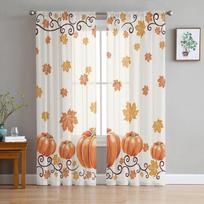 Rudens Padėkos dienos Klevo lapų Miegamojo Skaidrios Šifono Užuolaidos Šventinė Dekoracija Langų Voilo Tiulio Užuolaida 135W x 160H(cm) white