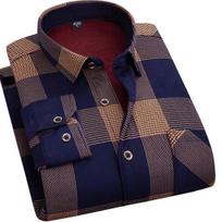 Men Spring Fall Shirt Formal Business Style Thick Plush Color Matching Plaid Print Vintage Soft Buttons Cardigan Plus Size Mid-aged Men Top L geltona