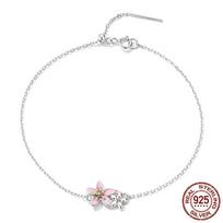 Nauja Rožinė Graži Vyšnių Žiedų Apyrankė S925 Sidabrinė Vasariška Švelni Mergaitiška Stiliaus Platina Dengta Apyrankė Adjustable size