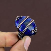 Natūralus Lapis Lazuli Brangakmenis Rankų Darbo Vario Viela Apvyniota Žiedas Dydis 5.5 H5d62 blue