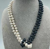 New 2Rows 7-8mm white black Pearl Necklace