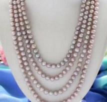 Long 100  7-8mm lavender round freshwater cultured pearl necklace