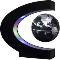 Magnetinis levitacijos gaublys su spalvotomis LED lemputėmis C formos slankiojo gaublio Žemės planetos rutulys, skirtas dovanoti namų biuro stalo dekoravimui EU plug gray