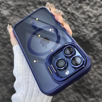 Magnetinis smūgiams atsparus dėklas telefonui iPhone 15 14 Plus 13 12 11 Pro Max, su kameros laikikliu, stiklo lęšio apsauga, Magsafe galinis dangtelis For iphone14Pro gray