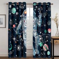 Outer Space Astronauts Curtains for Children's Bedroom Living Room Curtains for Living Room 2 Pieces Free Shipping 100W130H(CM)40x51in&Grommet Top blue