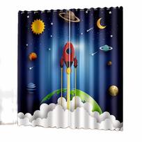 3D Personal Custom Cartoon Space Rocket Cute Kids Shading Window Curtrain Children's Short Curtains for the Living Room Bedroom 100W130H(CM)40x51in&Hook