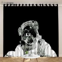 Custom Industrial Style Steam Wave Sci-fi Cyberpunk Curtain Techno Space Astronaut Curtain Living Room Bedroom cortinas 2Panels Small(W50H50cm)-2&Rod Pocket gray