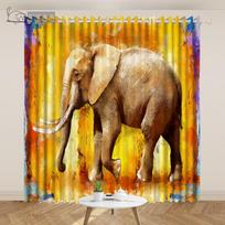 2PCS Exotic India Southeast Asia Style Oil Painting Curtain Auspicious Elephant Curtain Art Living Room Bedroom Custom cortinas (50Wx50H)x2(CM)&Rod Pocket yellow