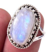 Natural Rainbow Moon Stone Gemstone Handmade 925 Sterling Silver Ring S.6 s0B35 gray