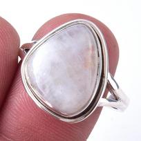 Natural Rainbow Moon Stone Gemstone Handmade 925 Sterling Silver Ring S.9.5 Q9Z70 gray