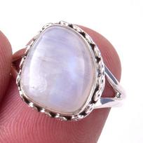 Natural Rainbow Moon Stone Gemstone Handmade 925 Sterling Silver Ring S.6 N6i98 gray