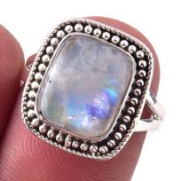 Natural Rainbow Moon Stone Gemstone Handmade 925 Sterling Silver Ring S.7 e6o08 gray