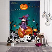 Witch Pumpkin Halloween Tapestry Cute Funny Cartoon Pattern Party Decorate Bohemian Psychedelic Tapiz Witchcraft Wall Hanging 95x70CM