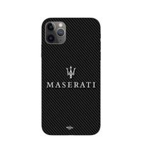 Maniacase dėklas iPhone 11 Pro max maserati baltas anglies pluošto fonas juoda