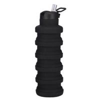 500ML Sulankstomas Silikoninis Vandens Butelis Sandarus Užsukamas Dangtelis Be BPA Daugkartinio Naudojimo Lengvas Sulankstomas Sportinis Butelis Žygiams Kelionėms 500ML juoda