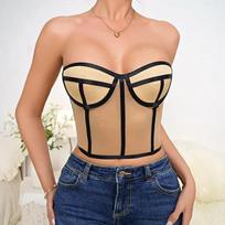 Sexy Club Crop Top Moterų Korsetas Ropa Camiseta Mujer Blusas Moteriški marškinėliai Vasariniai apkarpyti marškiniai Moteriški Drabužiai Formuotojas Camis M black
