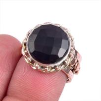 Natural Black Onex Gemstone Two Tone 925 Sterling Silver Jewelry Ring S.6.5 P1J68