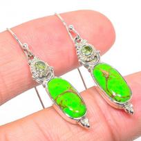 Natural Copper Turquoise,Peridot 925 Solid Sterling Silver Earring 1.75  O4U69 pink